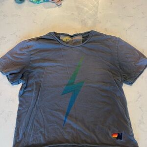 Aviator Nation Gray Tee with Blue and Green Lightning Bolt